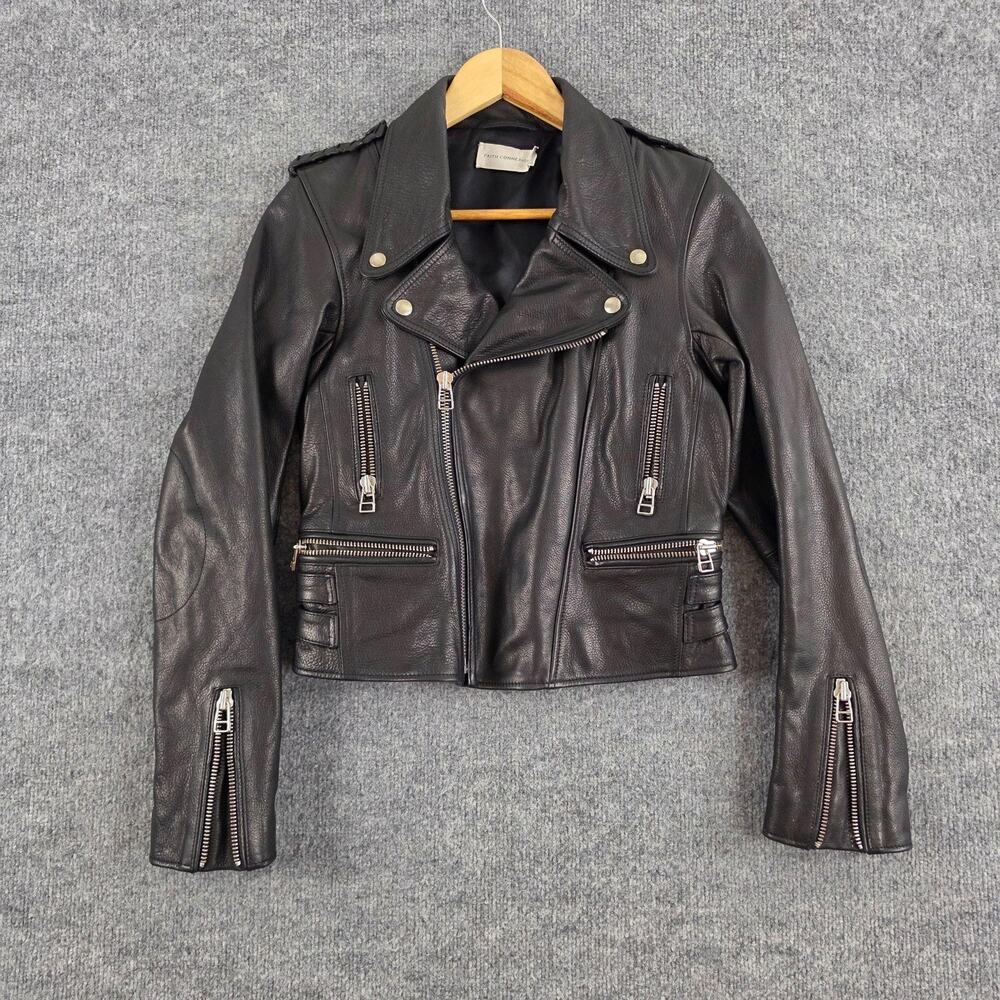 Faith Connexion Jacket 6 Black Cow Leather Moto Biker Cropped Zip Buckle Rock